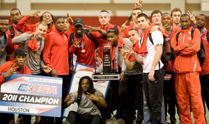 With the Cougars beginning training in September, celebrating their 2011 Conference USA Indoor Championship win was a moment more than five months in the making. UH has won eight of the last nine indoor championships. | Jack Wehman/The Daily Cougar