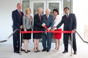 President Khator, faculty and industry representatives cut the ribbon at the dedication ceremony for the new ConocoPhillips Petroleum Engineering Building in the Energy Research Park.  | Courtesy of the University of Houston