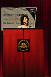 UH President Renu Khator compared Martin Luther King Jr. to Gandhi in the discussion Tuesday. | Brianna Leigh Morrison/The Daily Cougar