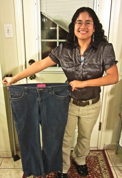 Jan. 2012: Weight: 116 pounds Body-Mass Index: 23 (healthy range) Pant size: Junior’s 7