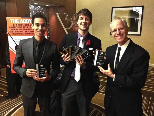 (From left) Joe McKinney, Scott Gilbert and Larry Kelley show off UH’s medals from the 50th American Advertising Federation - Houston ADDY Awards. The group came home with seven gold and silver medals.|  Courtesy of Larry Kelley