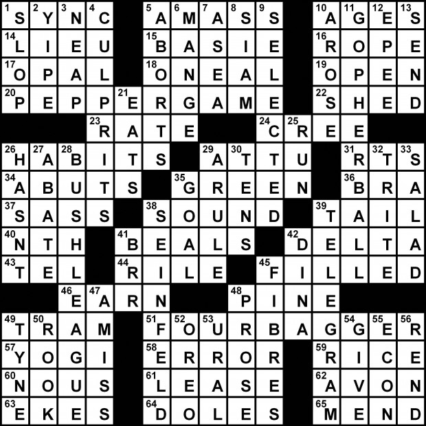 Crossword solution: Sept 26 The Cougar