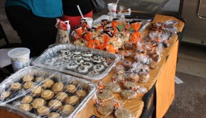 Several treats at the event included cookies, pretzels, cupcakes, root beer floats, candy apples and suasage on a stick, all made and ready to satiate tha appetites of Halloween spirited students. | Esteban Portillo/The Daily Cougar