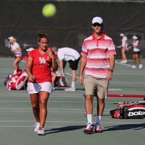 Head coach Patrick Sullivan first recruited sophomore Elena Kordolaimi to Stephen F. Austin. When he got the job as head tennis coach at UH, she transferred to play for Sullivan again. | Courtesy of UH Athletics