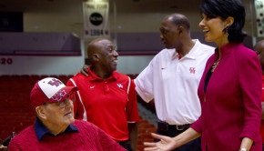 Former head coach Guy Lewis (left) had high profile supporters like UH president Renu Khator (bottom right) and UH great Elvin Hayes (top right). Nichole Taylor/The Daily Cougar