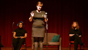 Political science senior Sarah Wood (center) performed “the woman who loved to make vaginas happy.” | Aisha Bouderbaden/The Daily Cougar