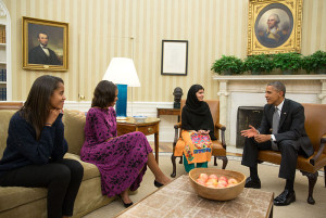 Malala Yousafzai sits down with President Obama to speak with him, where she warns him that  US drone strikes may be fueling terrorist sentiments. | Courtesy of Wikimedia 