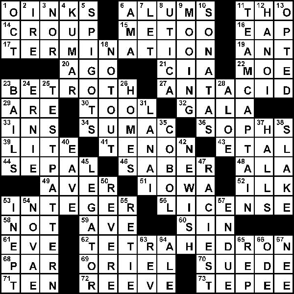 Crossword solution: Oct 30 The Cougar