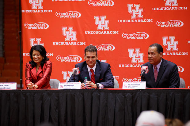 President Renu Khator (left) has high hopes for new head coach Kelvin Sampson (right) after the two clicked in their first meeting.  |  Justin Tijerina/The Daily Cougar
