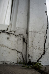 The A.D. Bruce Religion Center's southeast wall has cracks along the foundation. | Justin Cross/The Cougar 