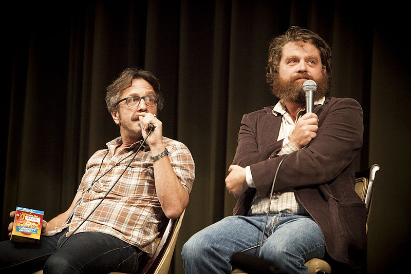 Marc Maron and Zach Galifianakis participating in a Doug Loves Movies podcast at the 2012 L.A. Pod Fest. Podcasts are part of the new generation of audio listening.| Courtesy Wikimedia commons