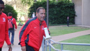 Houston head coach Kelvin Sampson carries a bullhorn across campus. | File Photo/The Cougar