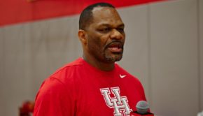 UH women's basketball head coach Ron Hughey speaking with reporters in 2017. | File Photo