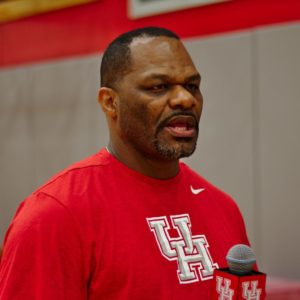 UH women's basketball head coach Ron Hughey speaking with reporters in 2017. | File Photo