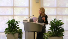 Provost Paula Short at a Faculty Senate meeting UH.