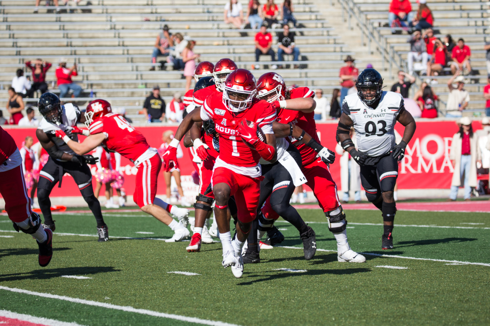 Junior receiver Bryson Smith runs with the ball in Houston's 2019 matchup against Cincinnati. Smith will have a chance to step up with senior receiver Marquez Stevenson out. | File Photo
