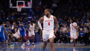 UH forward Justin Gorham in the game against the Memphis Tigers. His 33 percent 3-point shooting is fourth on the team | Kathryn Lenihan/The Cougar