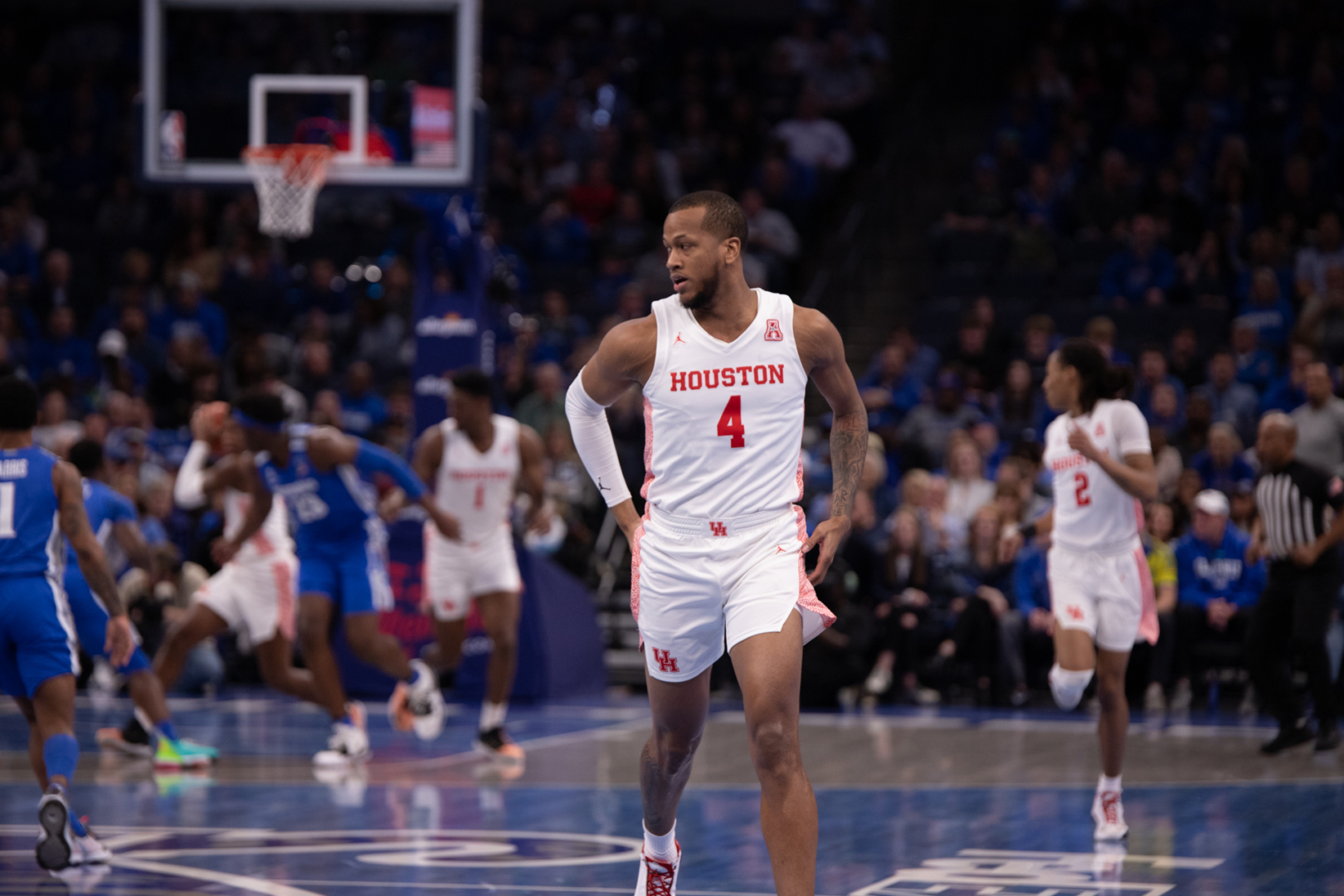 UH forward Justin Gorham in a game against the Memphis Tigers during the 2019-20 season at the FedEx Forum. | Kathryn Lenihan/The Cougar