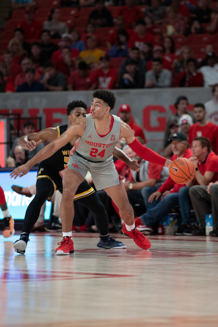 Sophomore guard Quentin Grimes scored 14 in Houston's dismantling of Wichita State in a 76-43 win Sunday at Fertitta Center. | Kathryn Lenihan/The Cougar