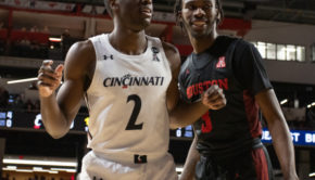Junior guard DeJon Jarreau, right, is the center of attention on Saturday night after allegedly biting Bearcats' forward Mamoudou Diarra. | Kathryn Lenihan/The Cougar