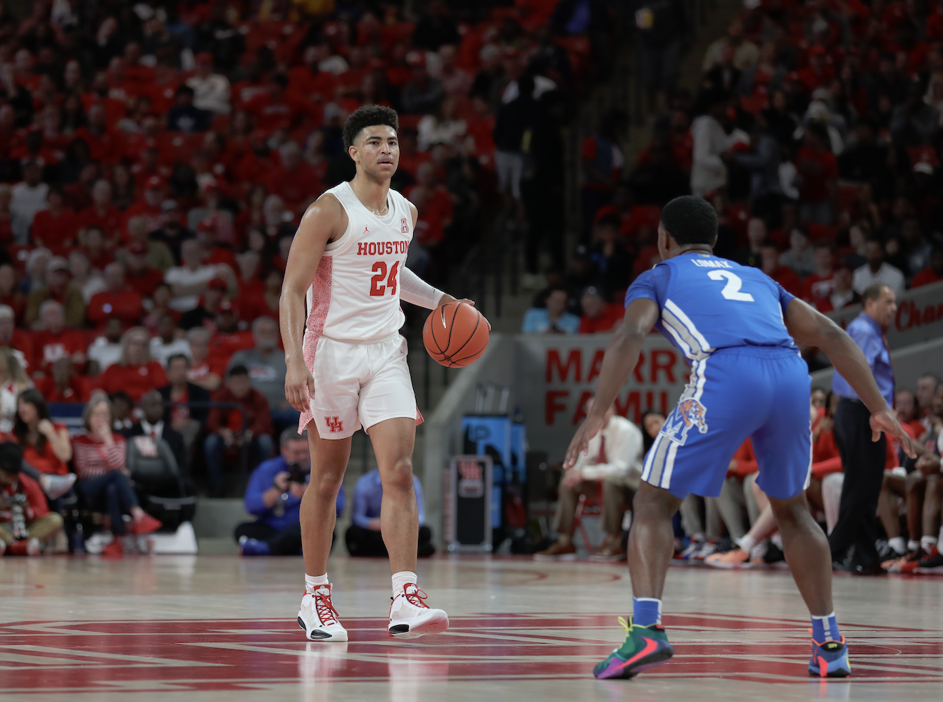 Sophomore guard Quentin Grimes scored 15 of his 17 points in the second half, leading the way for the Cougars in No. 21 Houston's 64-57 win over Memphis on Sunday at Fertitta Center. | Mikol Kindle Jr./The Cougar