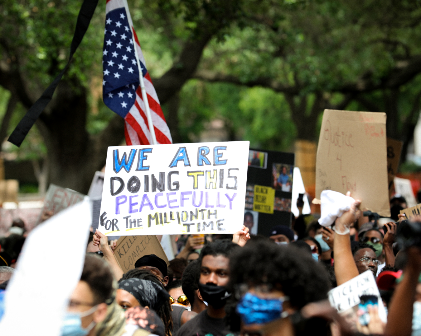 For over a week, thousands of demonstrators have gathered in Houston to protest against racial injustice after the death of George Floyd. | Mikol Kindle Jr./The Cougar