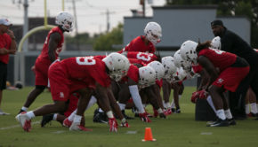 The Houston football team practicing in the August heat as they prepare for the 2019 season. | Kathryn Lenihan/The Cougar