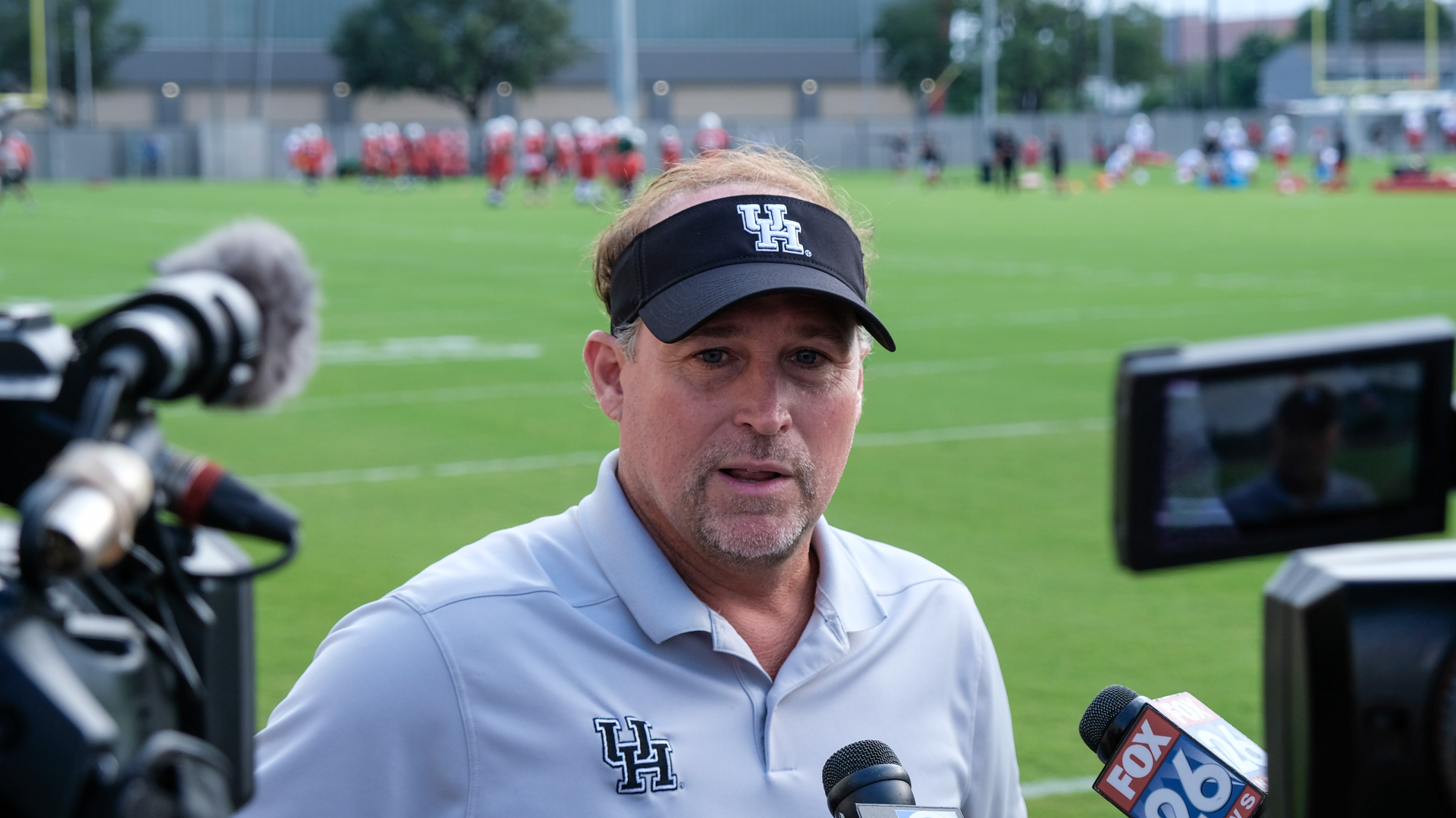 UH football coach Dana Holgorsen meeting with media in August 2019. "We had Zoom calls and stuff, but without being face-to-face or stuff, it was hard," Holgorsen told media via Zoom on Wednesday about challenges communicating with players this year due to the pandemic. | Kathryn Lenihan/The Cougar