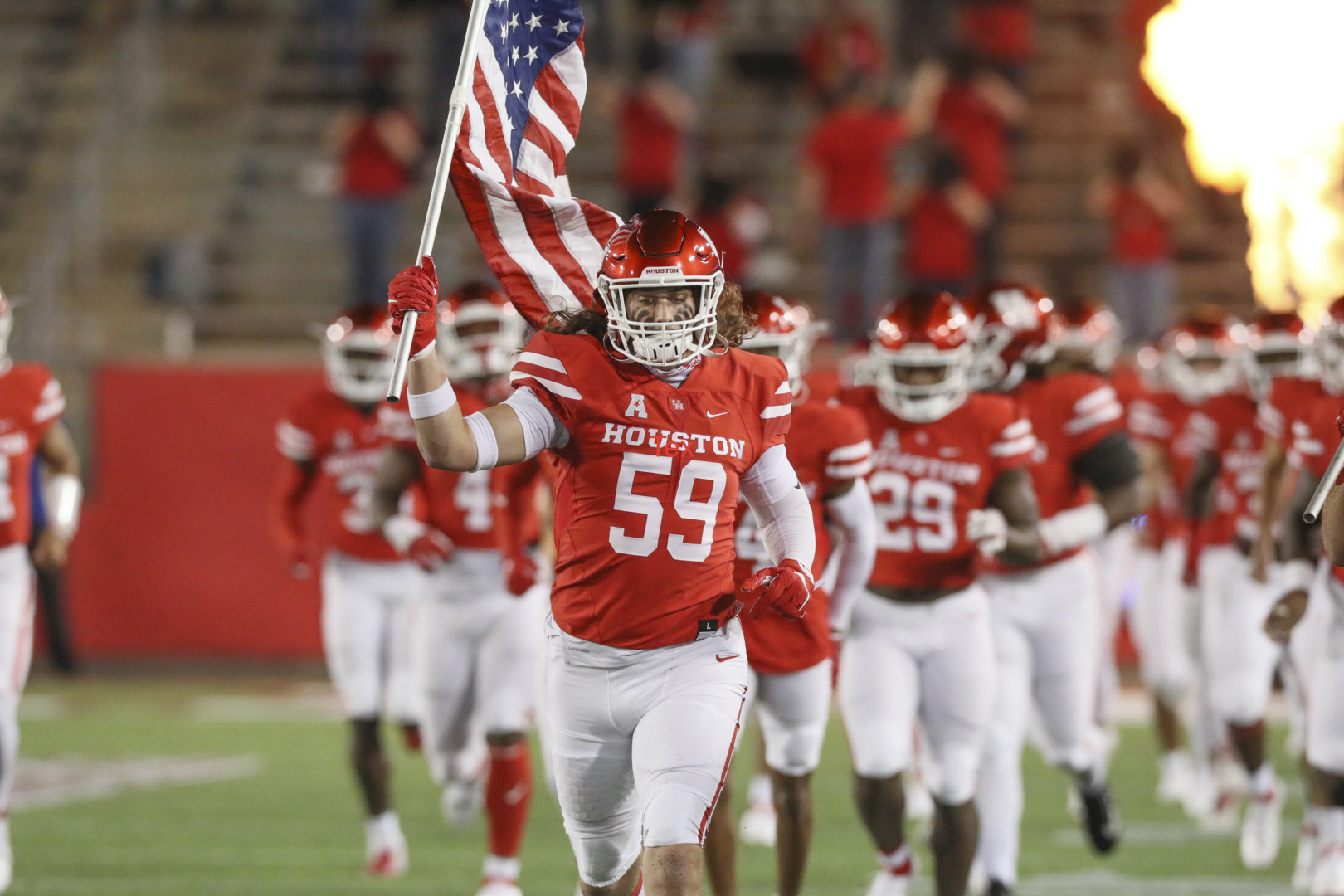 UH takes the field moments before kickoff against BYU earlier in the 2020 season | Courtesy of UH athletics