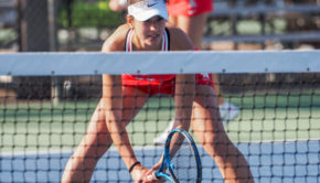 UH tennis freshman Blanca Cortijo Parreno prepares for a serve during a match in the 2021 season. | Courtesy of UH athletics