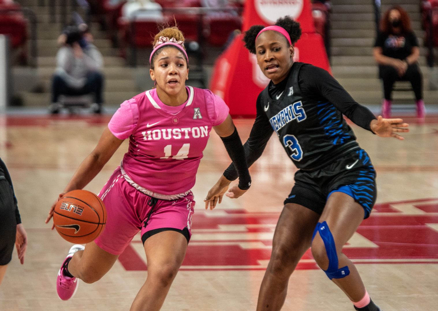 UH women's basketball guard Laila Blair drives into the paint in a game against Memphis during the 2020-21 season at Fertitta Center. | Andy Yanez/The Cougar