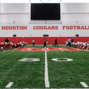Inside the UH football team's indoor training facility during a practice in the summer of 2019. | Kathryn Lenihan/The Cougar