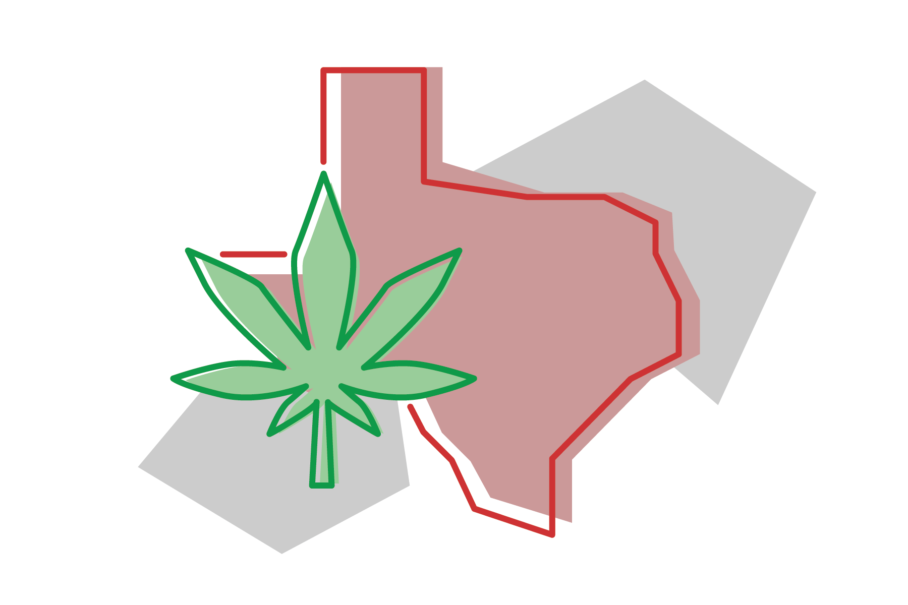 Graphic of Texas with an image of marijuana.