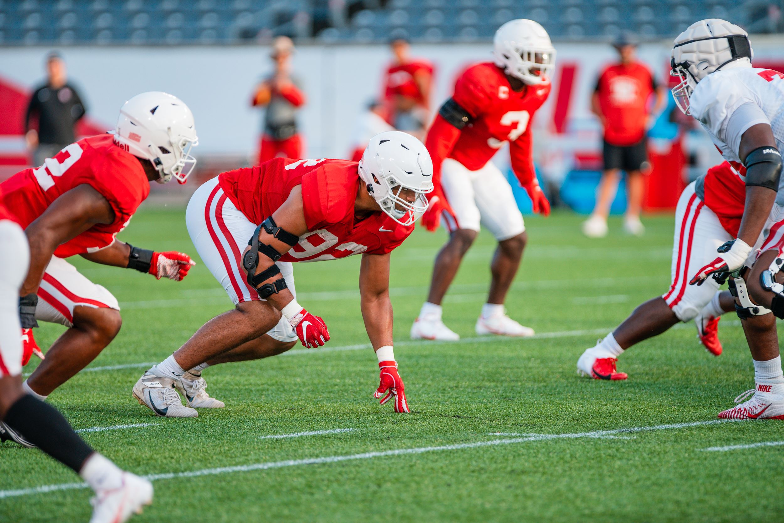 Junior defensive lineman Logan Hall lines up on the edge during UH football's fall camp. | Courtesy of UH athletics
