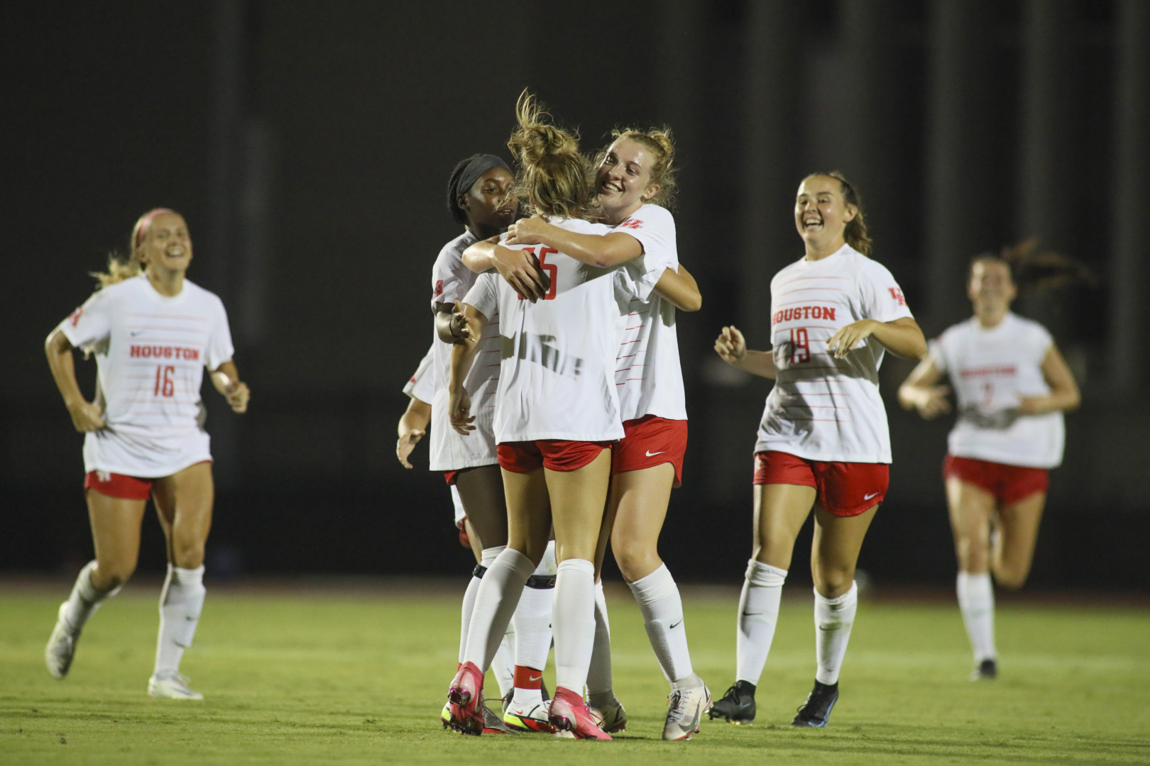 It was all smiles for UH soccer as the Cougars cruised past HBU Sunday night to remain undefeated in 2021. | Courtesy of UH athletics