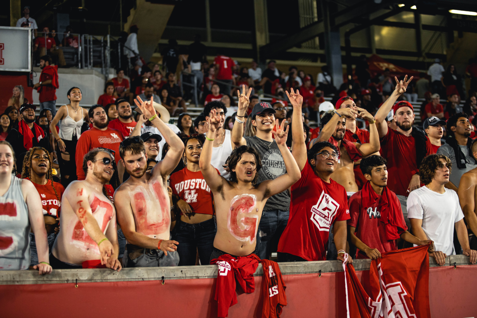 UH students cheer on the football team during the Cougars' route of Grambling State at TDECU Stadium. | James Schillinger/The Cougar