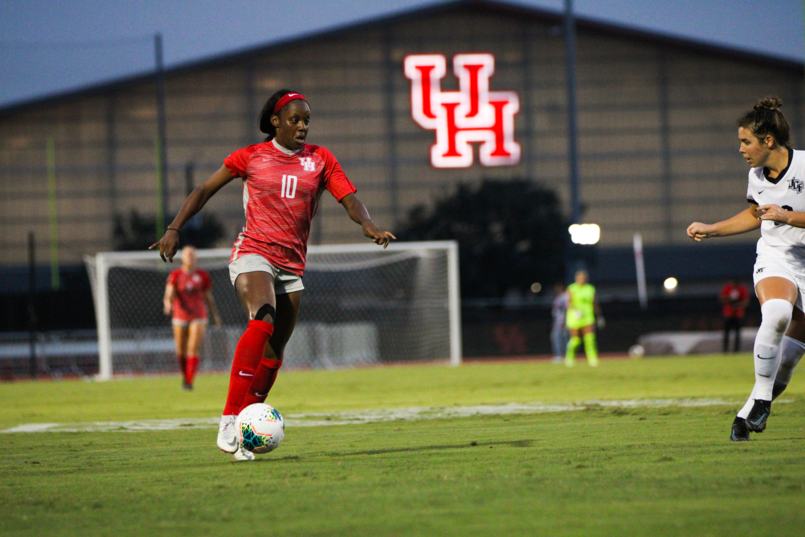 Senior forward Jazmin Grant's goal powered UH soccer over No. 14 UCF Thursday night in the Cougars 2021 AAC opener. | Sean Thomas/The Cougar