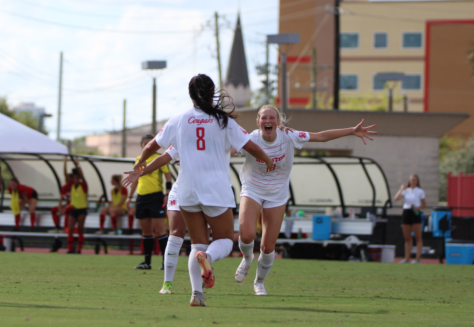 Redshirt freshman Maddie Bowers celebrates her goal in UH soccer's 2-1 victory over Cincinnati on Sunday. | Sean Thomas/The Cougar