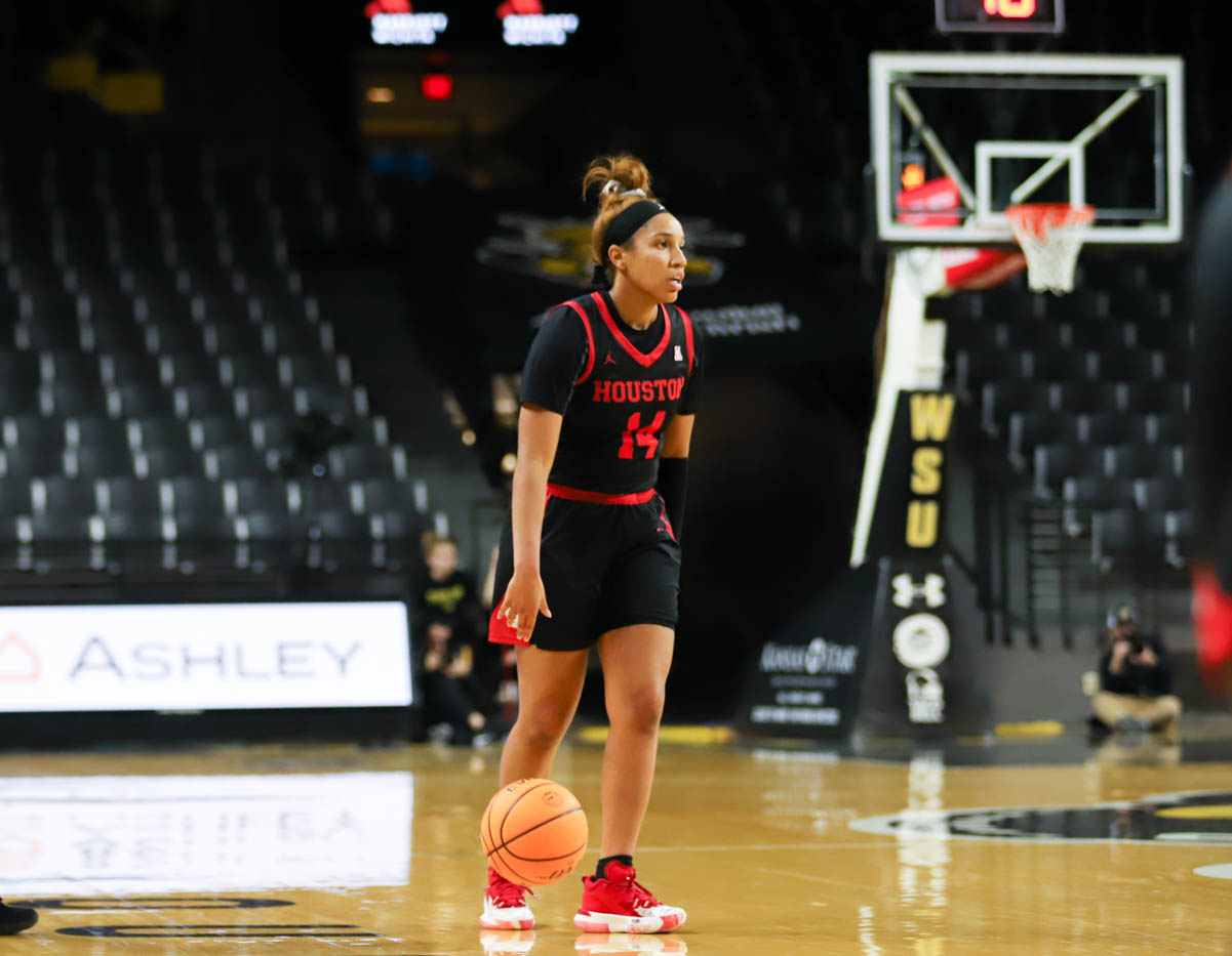 Sophomore guard Laila Blair scored 11 points to go along with eight rebounds and five assists in UH's victory over Wichita State to open up AAC play on Wednesday evening. | Courtesy of Sean Marty and The Sunflower