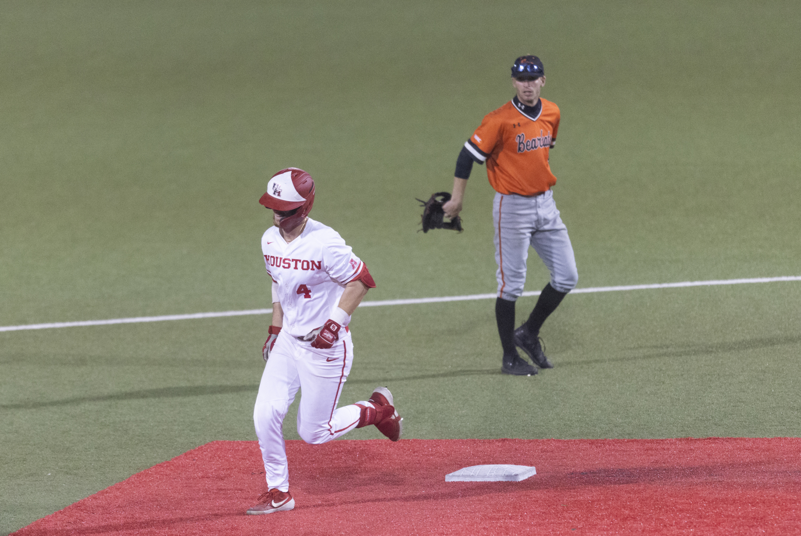 Brandon Uhse was all smiles as he rounded the bases after his three-run shot in the eighth to lift UH baseball over Sam Houston State on Tuesday night at Schroeder Park. | Courtesy of Thomas Shea/UH athletics