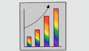 An increasing graph colored in with rainbow colors