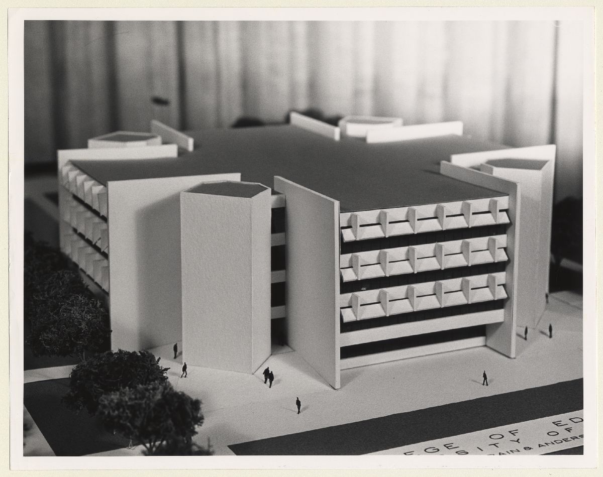 An architectural model of Stephen Power Farish Hall circa 1969. Demolition of the asterisk-shaped College of Education home is set to begin in 2025 to make way for the Centennial Plaza. | Courtesy of UH