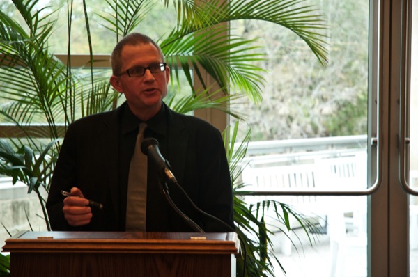 Christian Wiman expressed his spiritual beliefs and values on Monday in the library. |  Robert Z. Easley/The Daily Cougar