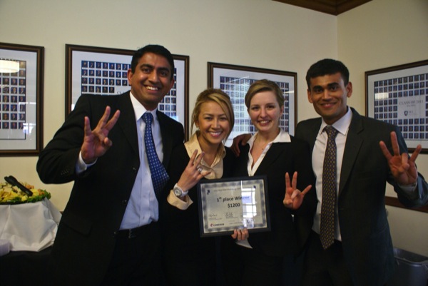Team members Raj Baskaran, Kim Phan, Iryna Mckenzie and Trey Bhutta took first place in the 2012 Rice MBA Marketing Case Competition.  |  Courtesy of Jessica Navarro