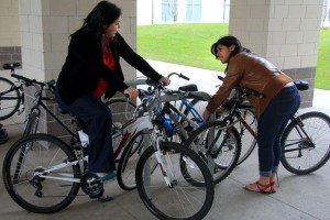 When in motion, police advise bikers to focus on safety on the sidewalks or streets. But while the bikes aren’t in use, students should secure their bikes to designated areas.  |  Bethel Glumac/The Daily Cougar