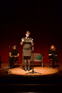Political science senior Sarah Wood (center) performed “the woman who loved to make vaginas happy.”  |  Aisha Bouderbaden/The Daily Cougar