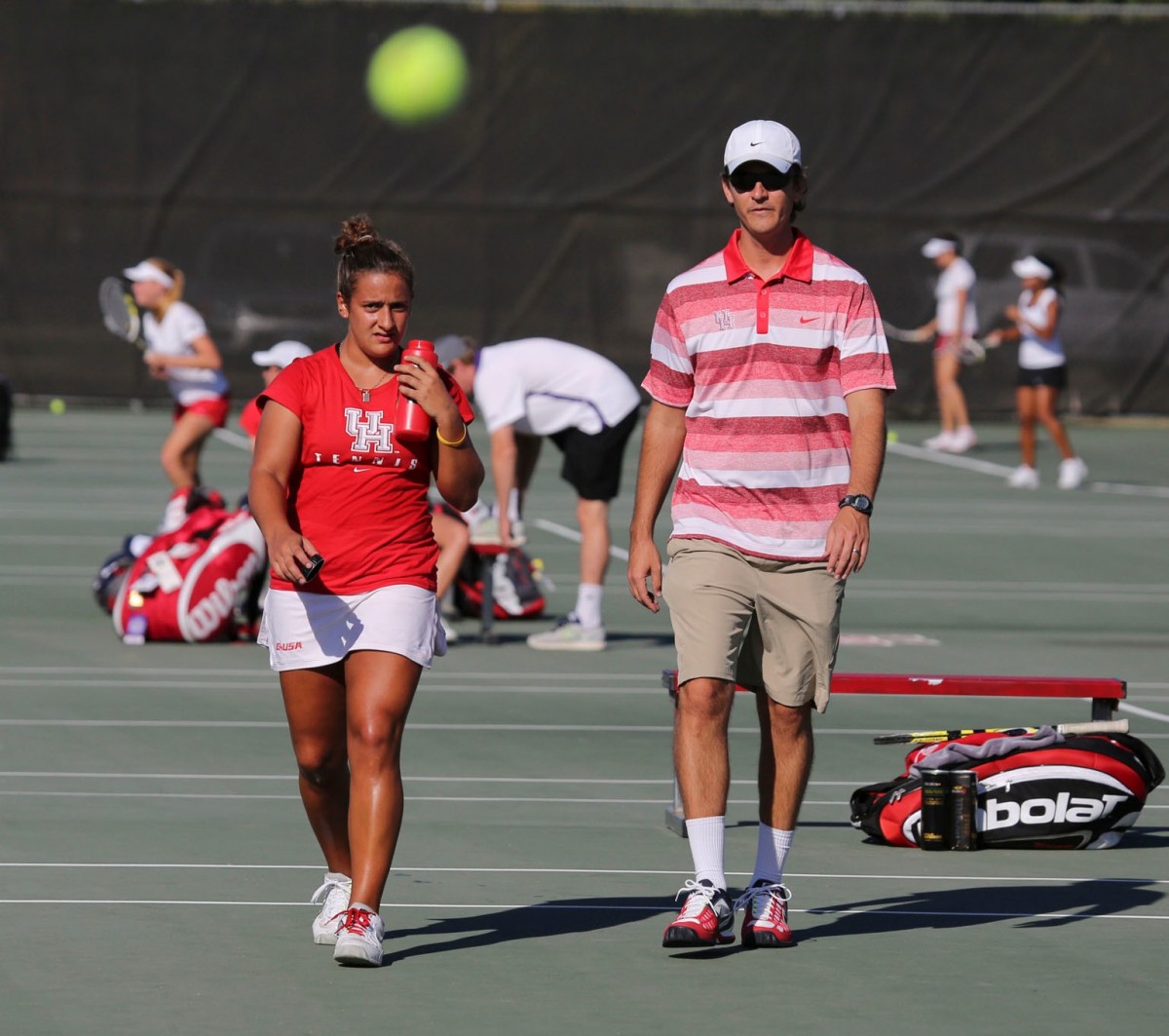 Head coach Patrick Sullivan first recruited sophomore Elena Kordolaimi to Stephen F. Austin. When he got the job as head tennis coach at UH, she transferred to play for Sullivan again. | Courtesy of UH Athletics