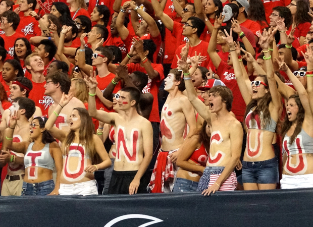 Coog Crew and Bleacher Creatures man the first two rows of the student section and entice students to get loud at sports events.   |  Steven Chambers/The Daily Cougar
