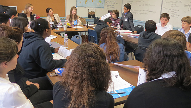 Middle school students debate at the yearly Global Classrooms Houston Model UN conference, held Saturday at Lanier Middle School.