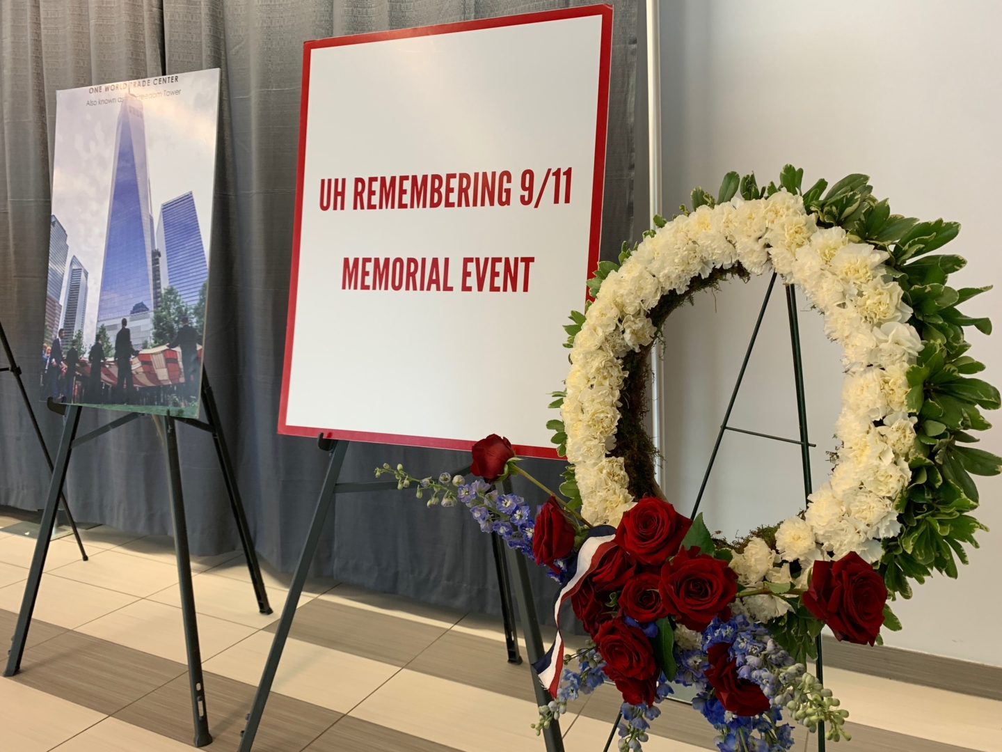 The University of Houston Veteran Services displayed a photo exhibit of images remembering 9/11. | Autumn Rendall/The Cougar